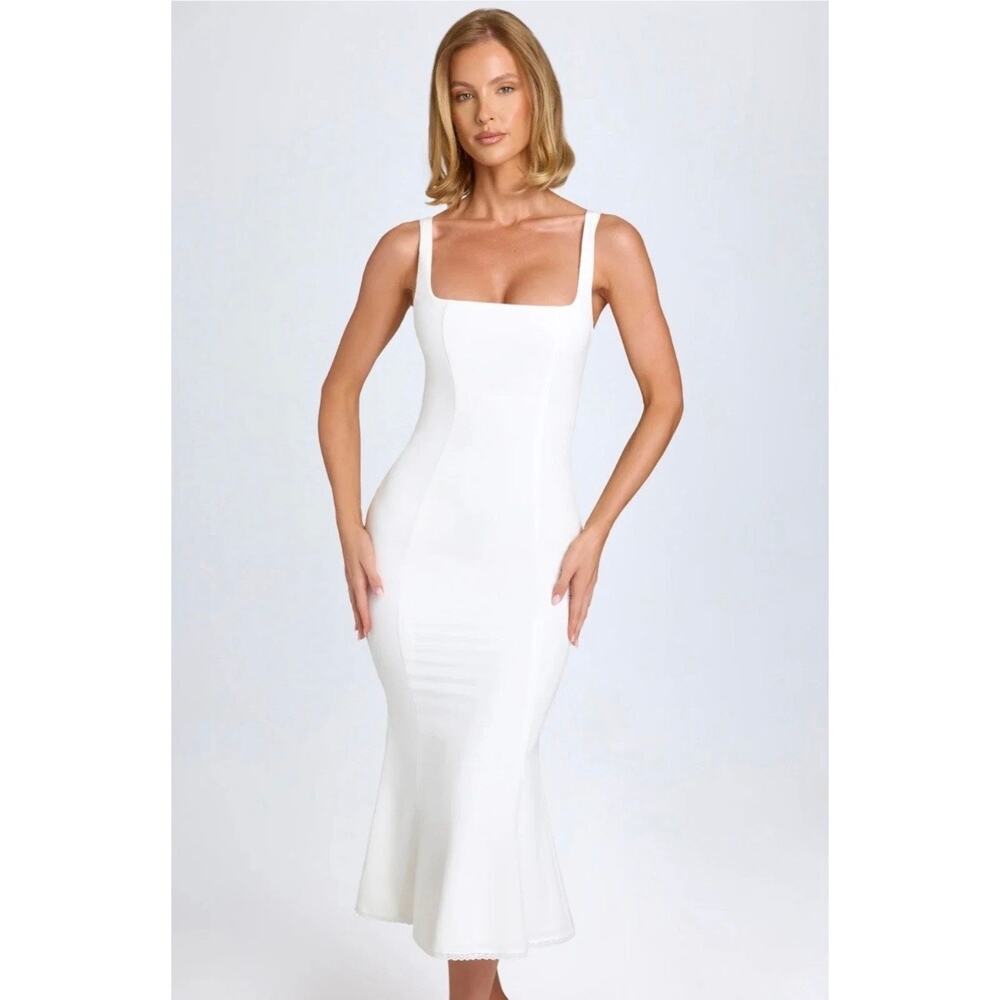 Oh Polly Petula Lace Trim Midaxi Midi Dress in White size 8 New Sleeveless